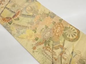 佐賀錦花車に几帳・蝶模様織出し袋帯